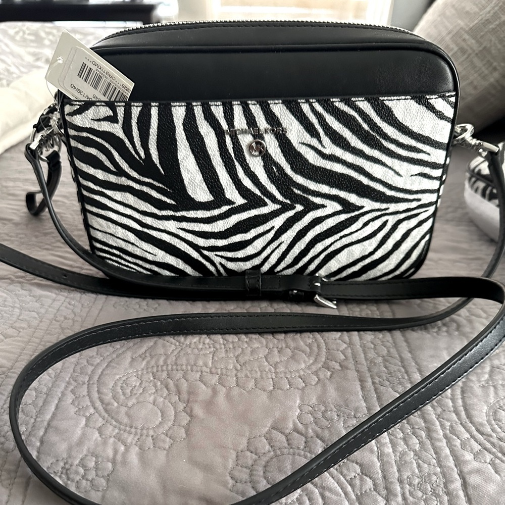 Michael Kors crossbody bag, small, black and white zebra print
